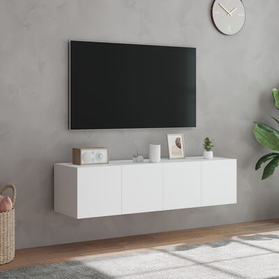 vidaXL TV-Wandschränke mit LED-Leuchten 2 Stk. Weiß 60x35x31 cm