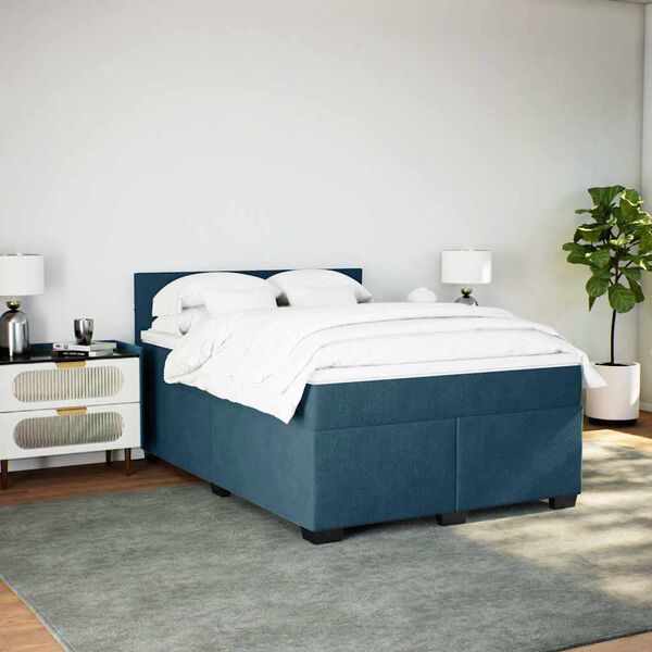 vidaXL Boxspringbett mit Matratze Dunkelblau 140x190 cm Samt