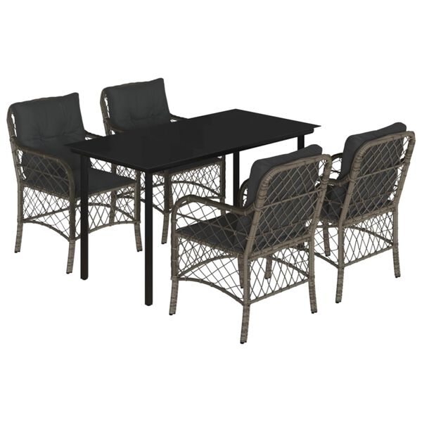 vidaXL 5-tlg. Garten-Essgruppe mit Kissen Grau Poly Rattan