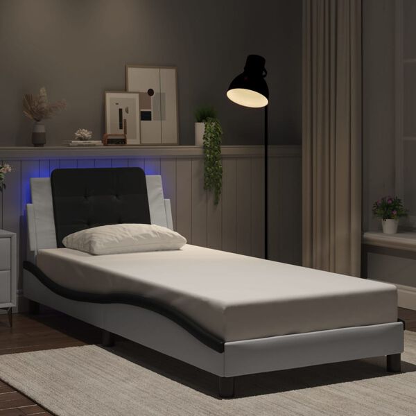 vidaXL Bettgestell mit LED ohne Matratze "Zadar" Wei&szlig; und Schwarz 90x190 cm