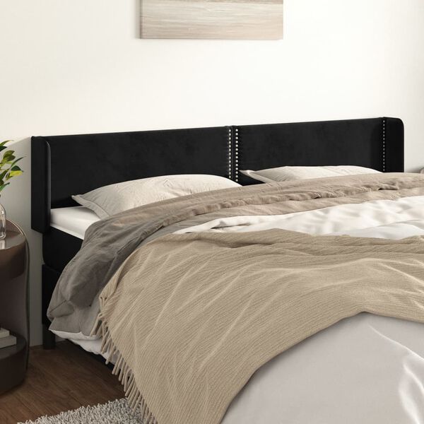 vidaXL Kopfteil mit Ohren Schwarz 203x16x78/88 cm Samt