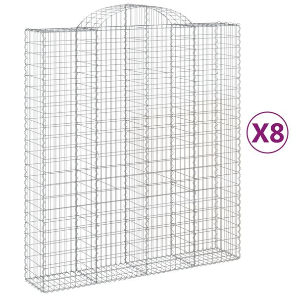 vidaXL Gabionen mit Hochbogen 8 Stk. 200x50x220/240cm Verzinktes Eisen