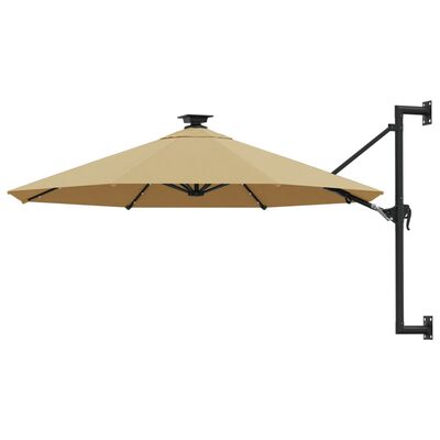 vidaXL Sonnenschirm zur Wandmontage mit LEDs 300 cm Taupe