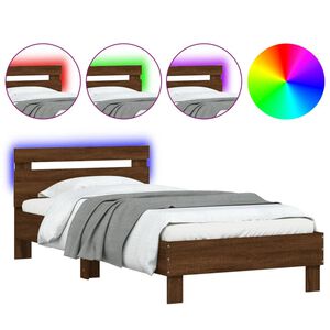 vidaXL Bettgestell mit Kopfteil und LED-Leuchten Braun Eichen-Optik 100x200cm