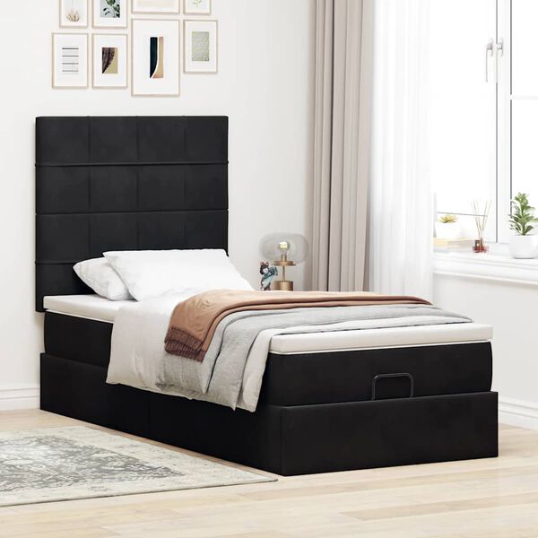 vidaXL Ottoman-Bett mit Matratzen Schwarz 80x200 cm Samt