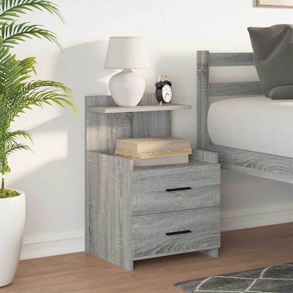 vidaXL Nachttisch mit 2 Schubladen Grau Sonoma 40x36,5x62 cm