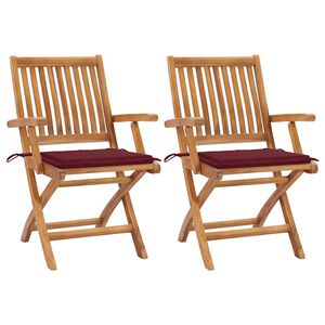 vidaXL Gartenst&uuml;hle 2 Stk. mit Weinroten Kissen Teak Massivholz