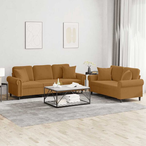 vidaXL 2-tlg. Sofagarnitur mit Kissen Braun Samt