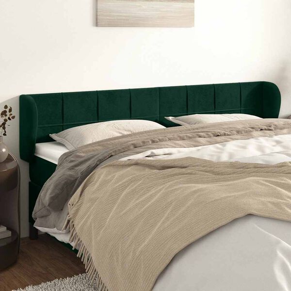 vidaXL Kopfteil mit Ohren Dunkelgr&uuml;n 163x23x78/88 cm Samt