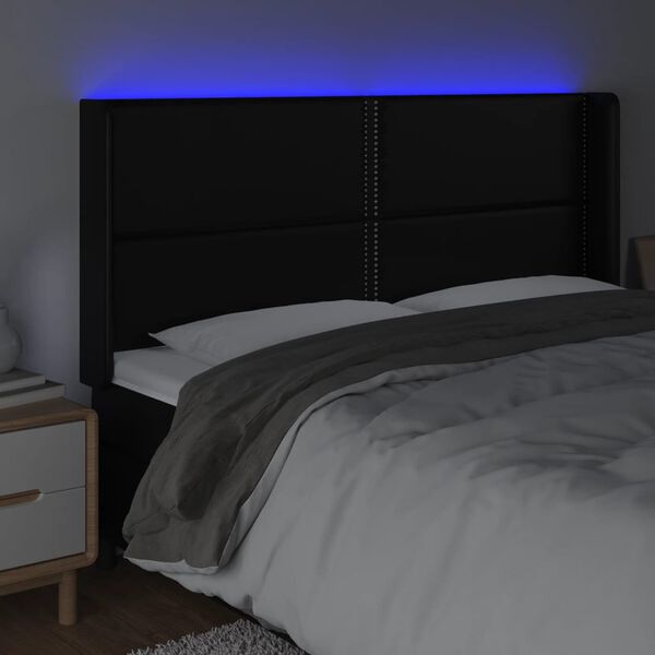 vidaXL LED Kopfteil Schwarz 183x16x118/128 cm Kunstleder