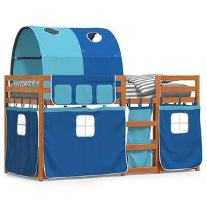 vidaXL Etagenbett mit Vorh&auml;ngen Blau 75x190 cm Massivholz Kiefer
