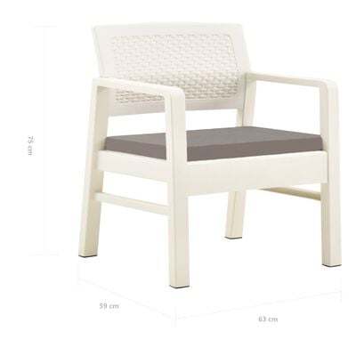 vidaXL 3-tlg. Garten-Lounge-Set mit Auflagen Kunststoff Weiß