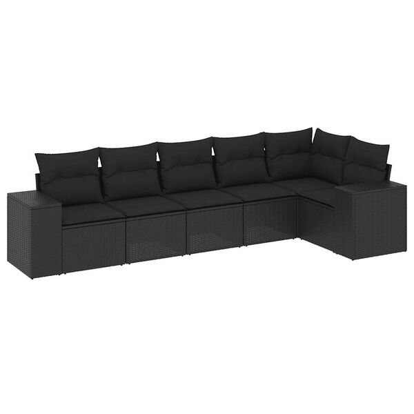 vidaXL 6-tlg. Garten-Sofagarnitur mit Kissen Schwarz Poly Rattan