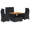 vidaXL 4-tlg. Garten-Essgruppe mit Kissen Schwarz Poly Rattan
