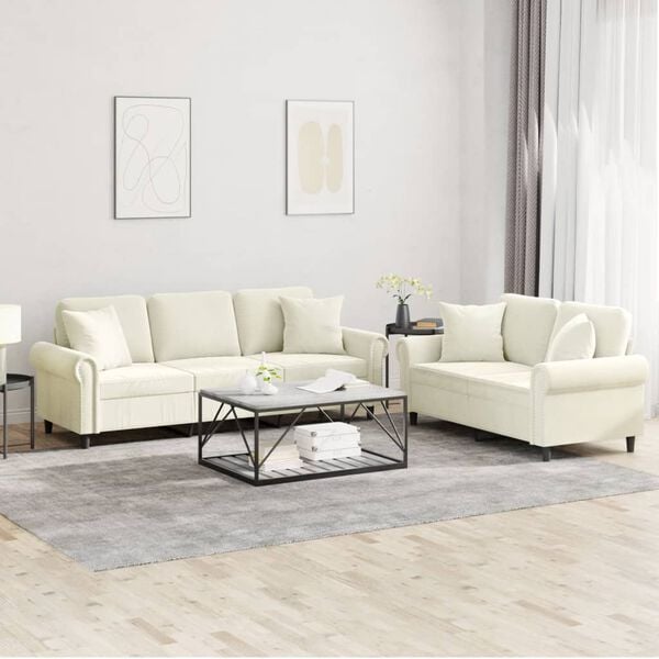 vidaXL 2-tlg. Sofagarnitur mit Kissen Creme Samt