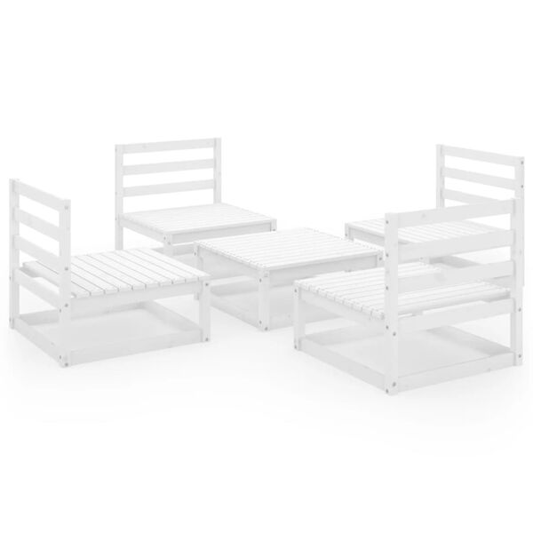 vidaXL 5-tlg. Garten-Lounge-Set Wei&szlig; Massivholz Kiefer