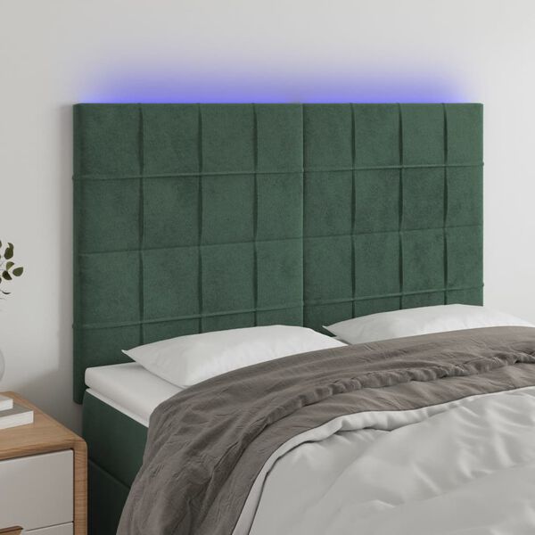vidaXL LED Kopfteil Dunkelgr&uuml;n 144x5x118/128 cm Samt