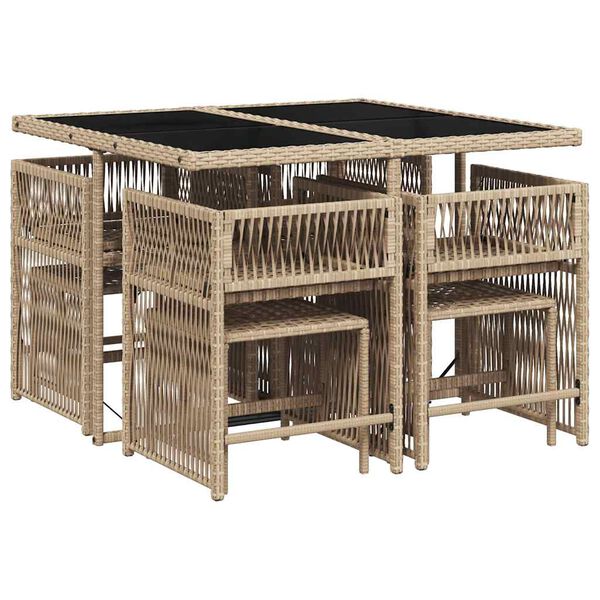 vidaXL 9-tlg. Garten-Essgruppe mit Kissen Beigemischung Poly Rattan