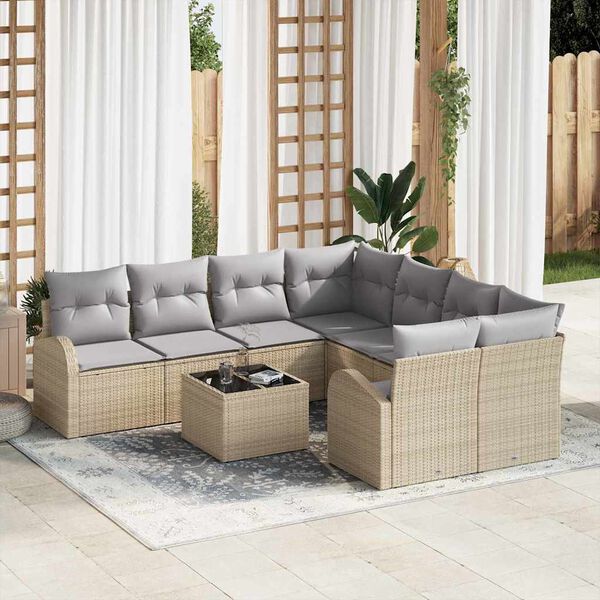 vidaXL Sofa Set mit Kissen 9 pcs Beige und Grau Poly-Rattan