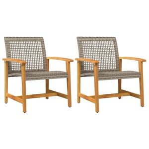 vidaXL Gartenst&uuml;hle 2 Stk. Grau Poly Rattan und Akazienholz