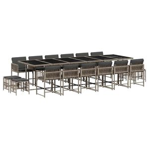 vidaXL 17-tlg. Garten-Essgruppe mit Kissen Grau Poly Rattan