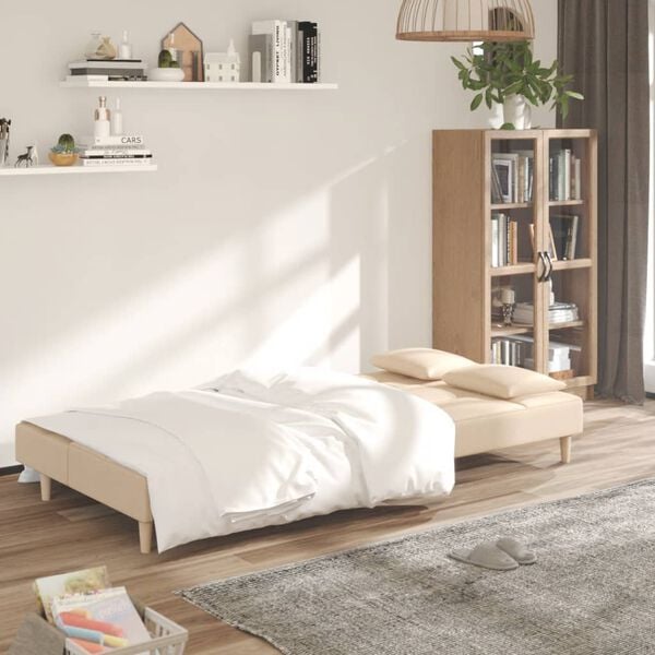 vidaXL Schlafsofa 2-Sitzer mit 2 Kissen Creme Stoff