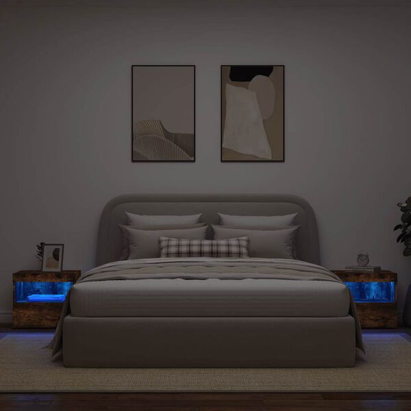 vidaXL Nachttische mit LED-Leuchten 2 Stk. R&auml;uchereiche 50x40x45 cm