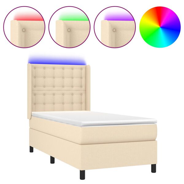 vidaXL Boxspringbett mit Matratze & LED Creme 100x200 cm Stoff