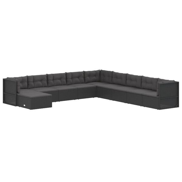 vidaXL 10-tlg. Garten-Lounge-Set mit Kissen Schwarz Poly Rattan