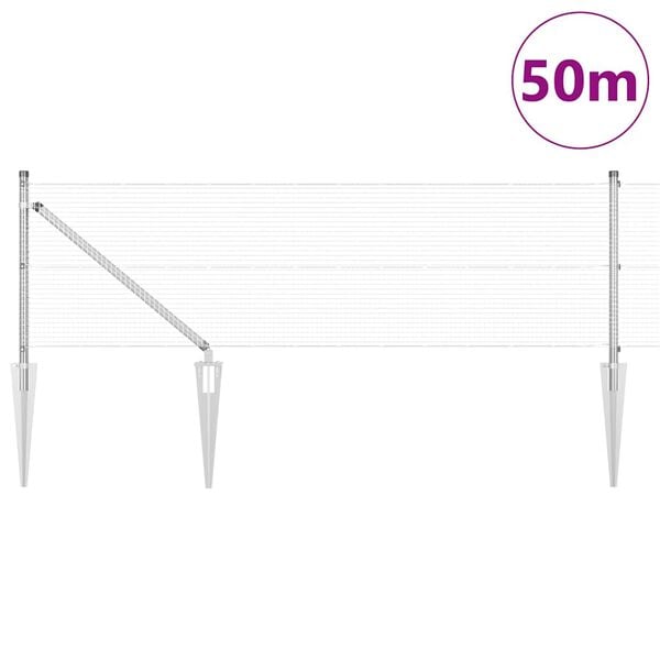 vidaXL Zaunpfosten Silber 50 x 0,5 m (16 x 16 mm Maschen) Stahl