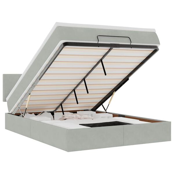vidaXL Ottoman-Bett mit Matratze & LEDs Hellgrau 140x200 cm Samt