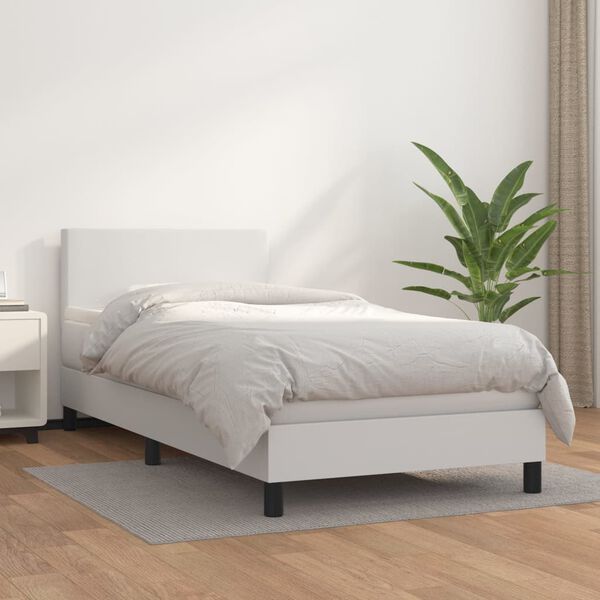 vidaXL Boxspringbett mit Matratze Wei&szlig; 100x200 cm Kunstleder