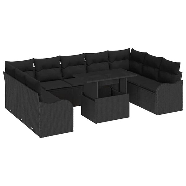 vidaXL Gartensofa-set mit Kissen mit Kissen 10 pcs Schwarz Poly Rattan