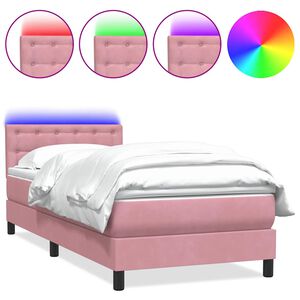 vidaXL Boxspringbett mit Matratze & LED Rosa 100x220 cm Samt