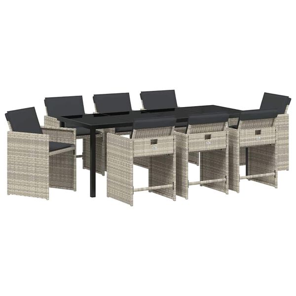 vidaXL Garten Essgruppe 9 pcs Hellgrau Poly-Rattan