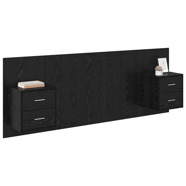 vidaXL Kopfteil mit Schrank 3 pcs Schwarz Eichen-Optik Holzwerkstoff