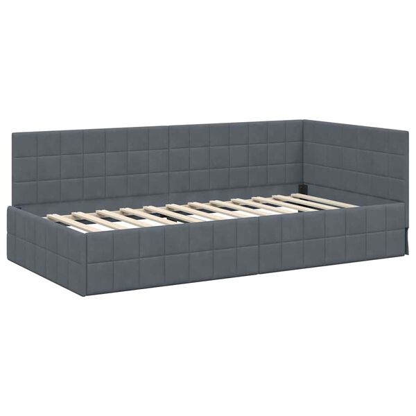 vidaXL Eckbettgestell mit Kopfteil Dunkelgrau 90 cm x 190 cm Samt