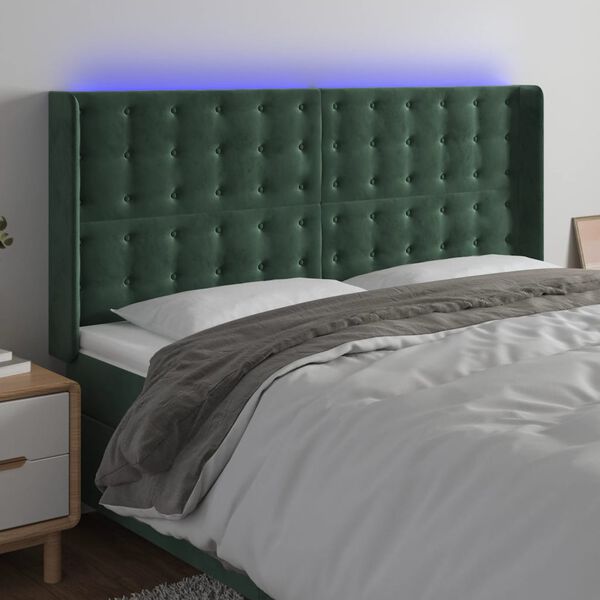 vidaXL LED Kopfteil Dunkelgr&uuml;n 183x16x118/128 cm Samt