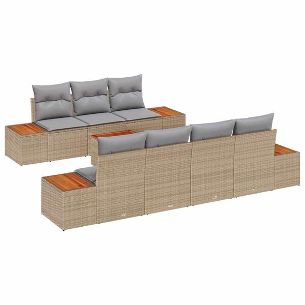 vidaXL Garten-Sofa-Set mit Kissen mit Speicher 8 pcs Beige Poly Rattan