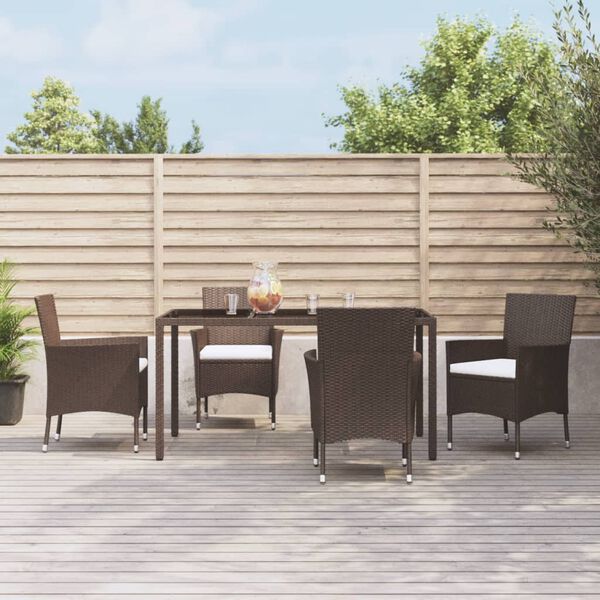 vidaXL 5-tlg. Garten-Essgruppe mit Kissen Braun Poly Rattan