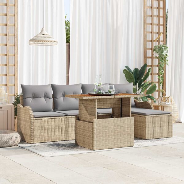 vidaXL Garten-Sofa-Set mit Speicher 6 pcs Beige Poly Rattan