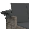 vidaXL Doppel-Sonnenliege mit Dach und Auflagen Grau Poly Rattan