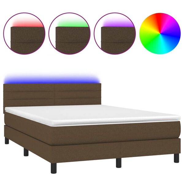vidaXL Boxspringbett mit Matratze & LED Dunkelbraun 140x200 cm Stoff