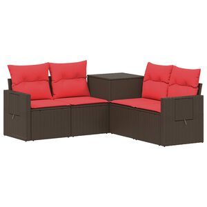 vidaXL Sofa Set 5 stk. Braun und Rot Polyrattan und Stahl