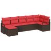 vidaXL Sofa Set mit Kissen 7 pcs Braun und Rot Poly-Rattan