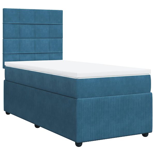 vidaXL Boxspringbett mit Matratze Dunkelblau 80x200 cm Samt