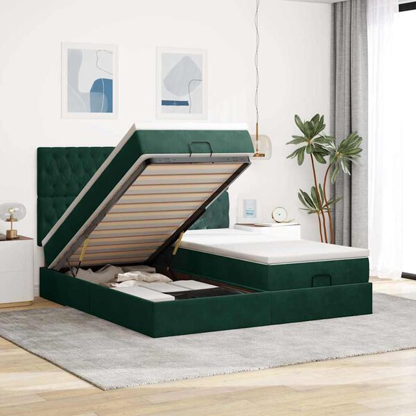 vidaXL Ottoman-Bett mit Matratzen Dunkelgr&uuml;n 160x200 cm Samt