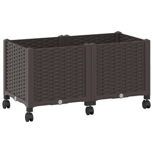 vidaXL Gartenpflanzer mit R&auml;dern Braun 80 x 40 x 44 cm PP