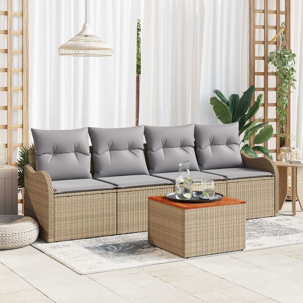 vidaXL Gartensofa-set mit Kissen 5 pcs Beige Poly-Rattan