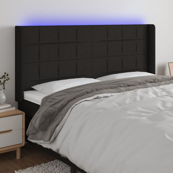 vidaXL LED Kopfteil Schwarz 163x16x118/128 cm Stoff